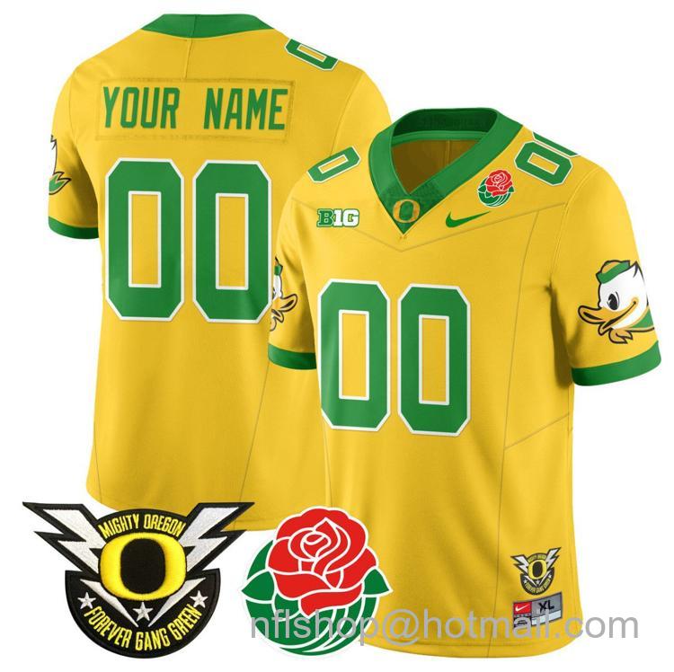 Men's Nike Custom Oregon Ducks Jersey Name, Number 2024 Rose Bowl Patch N1 Yellow