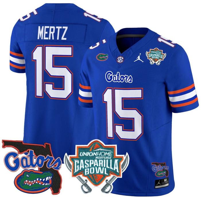 Men's Jordan Brand Graham Mertz Jersey #15 Florida Gators 2025 Gasparilla Bowl Patch Royal