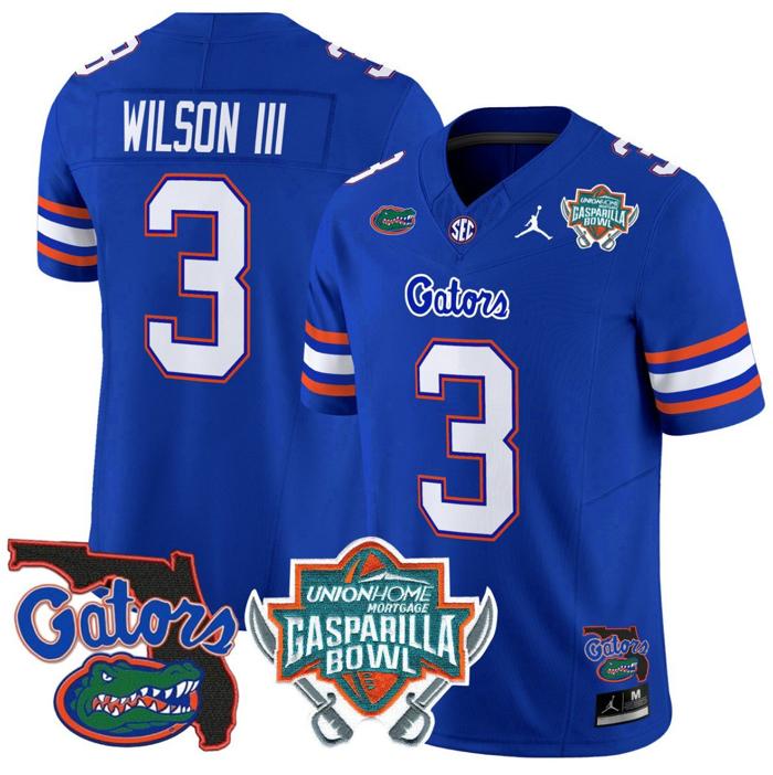 Men's Jordan Brand Eugene Wilson III Jersey #3 Florida Gators 2025 Gasparilla Bowl Patch Royal