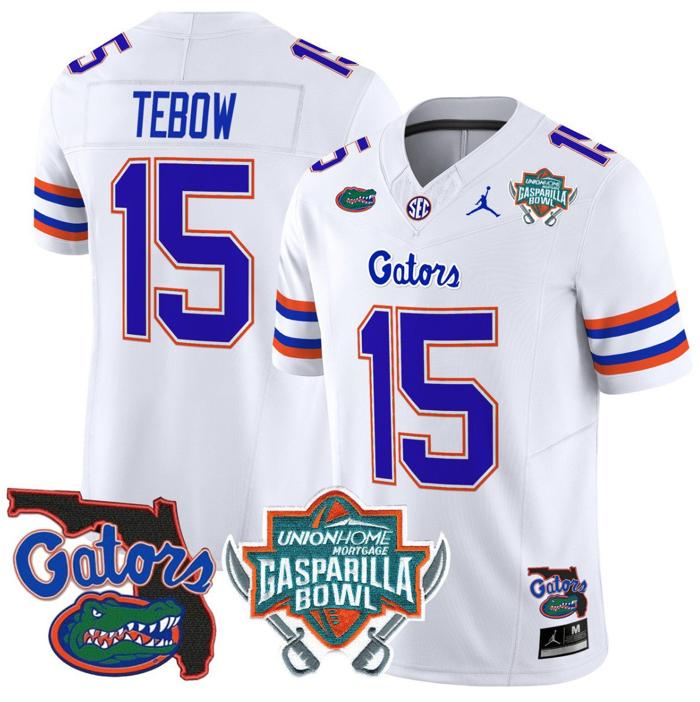 Men's Jordan Brand Tim Tebow Jersey #15 Florida Gators 2025 Gasparilla Bowl Patch White