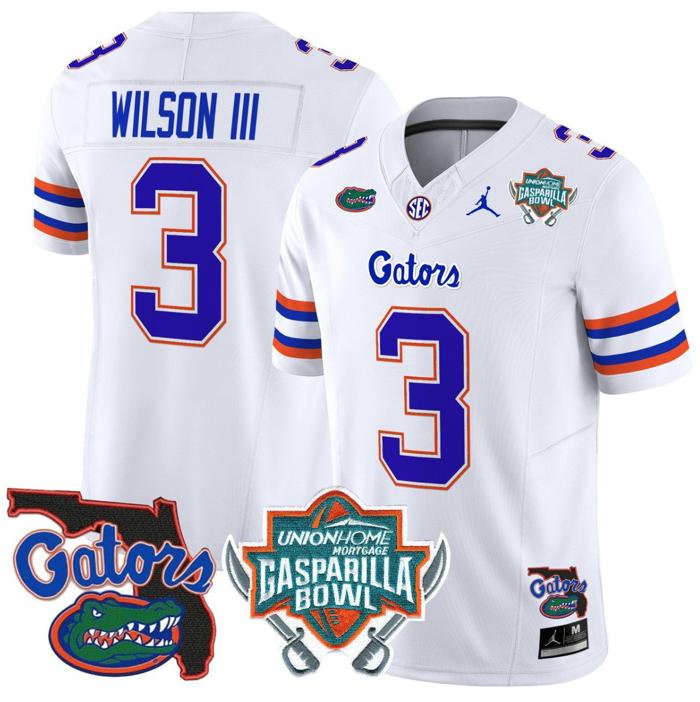 Men's Jordan Brand Eugene Wilson III Jersey #3 Florida Gators 2025 Gasparilla Bowl Patch White