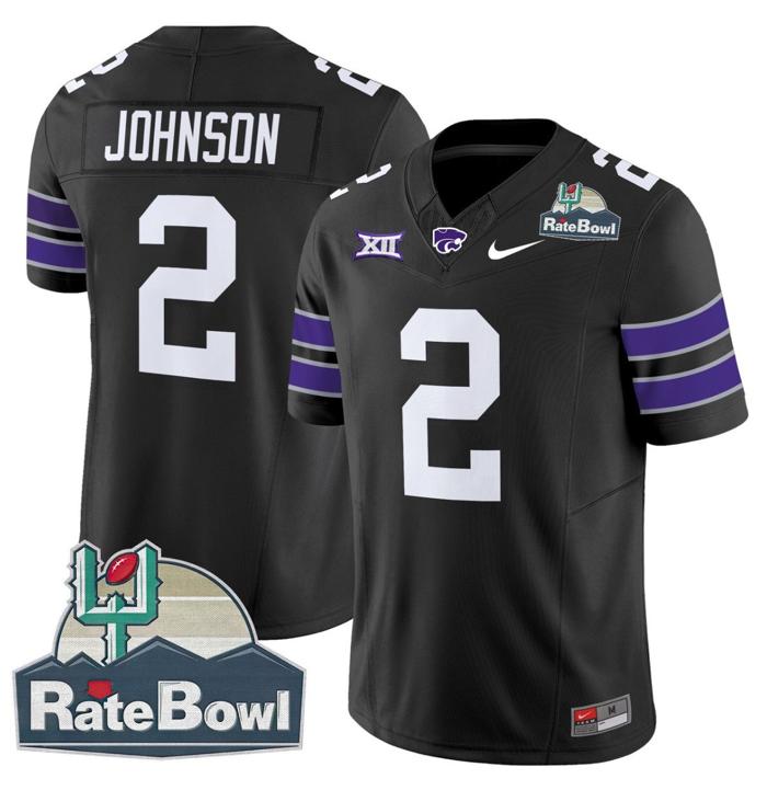 Men's Nike Avery Johnson Jersey #2 Kansas State Wildcats 2025 Rate Bowl Patch Black