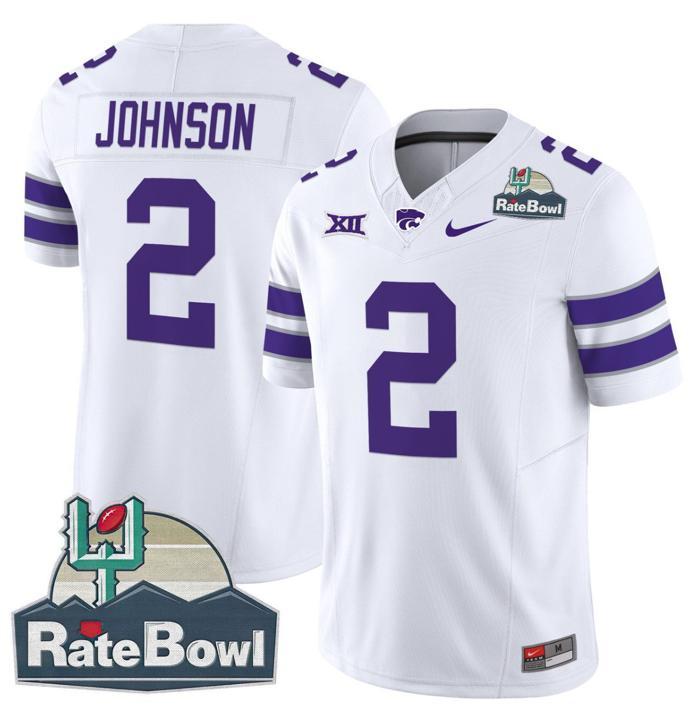 Men's Nike Avery Johnson Jersey #2 Kansas State Wildcats 2025 Rate Bowl Patch White