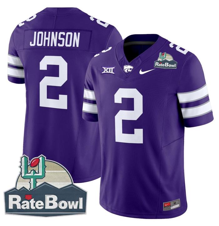 Men's Nike Avery Johnson Jersey #2 Kansas State Wildcats 2025 Rate Bowl Patch Purple