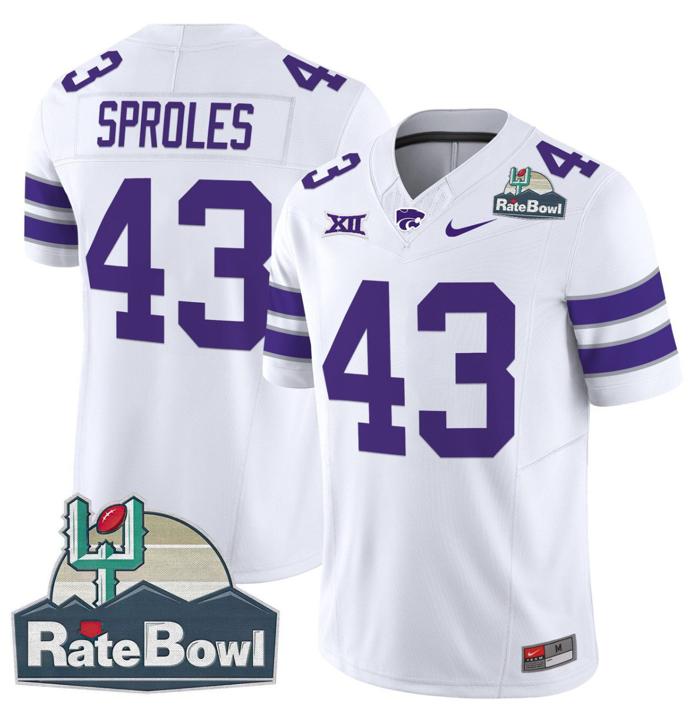 Men's Nike Darren Sproles Jersey #43 Kansas State Wildcats 2025 Rate Bowl Patch White