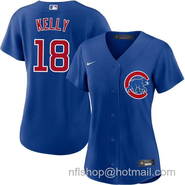 Women's Chicago Cubs #18 Carson Kelly Royal Alternate Nike Cool Base Stitched MLB Jersey