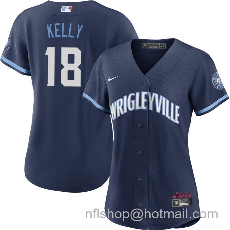 Women's Chicago Cubs #18 Carson Kelly Navy City Connect Nike Cool Base Stitched MLB Jersey