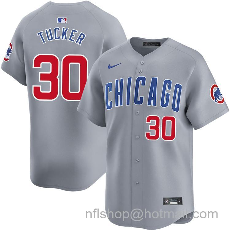 Men's Chicago Cubs #30 Kyle Tucker Gray Road Nike Limited Stitched MLB Jersey