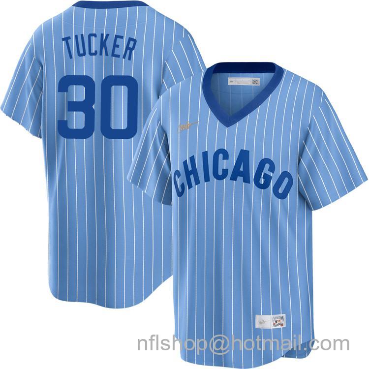 Men's Retro Nike Chicago Cubs #30 Kyle Tucker Baby Blue 1978 Cooperstown Stitched Jersey