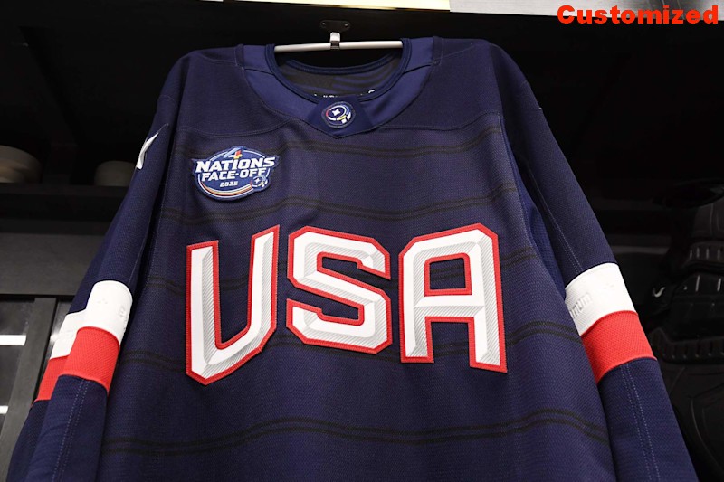 Customized Men's Fanatics Name Number USA Team Navy 2025 4 Nations Face-Off Hockey Stitched Jersey