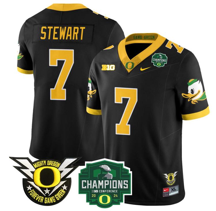 Men's Nike Evan Stewart Jersey #7 Oregon Ducks 2024 Big Ten Champions Football Black