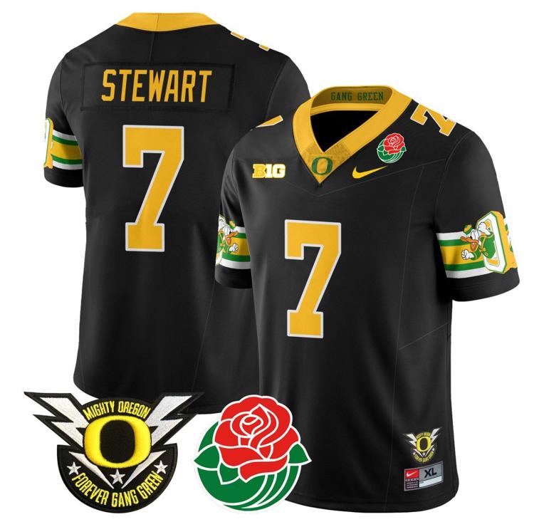 Men's Nike Evan Stewart Jersey #7 Oregon Ducks 2024 Rose Bowl Patch Football Black