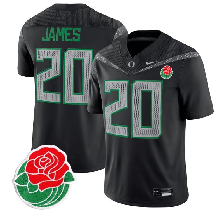 Men's Nike Jordan James Jersey #20 Oregon Ducks Rose Bowl Patch Vapor Football Black