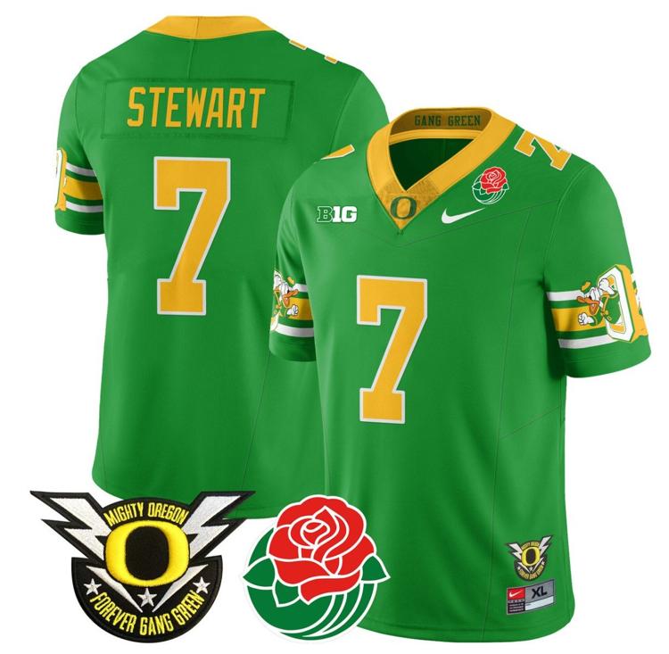 Men's Nike Evan Stewart Jersey #7 Oregon Ducks 2024 Rose Bowl Patch Football Green