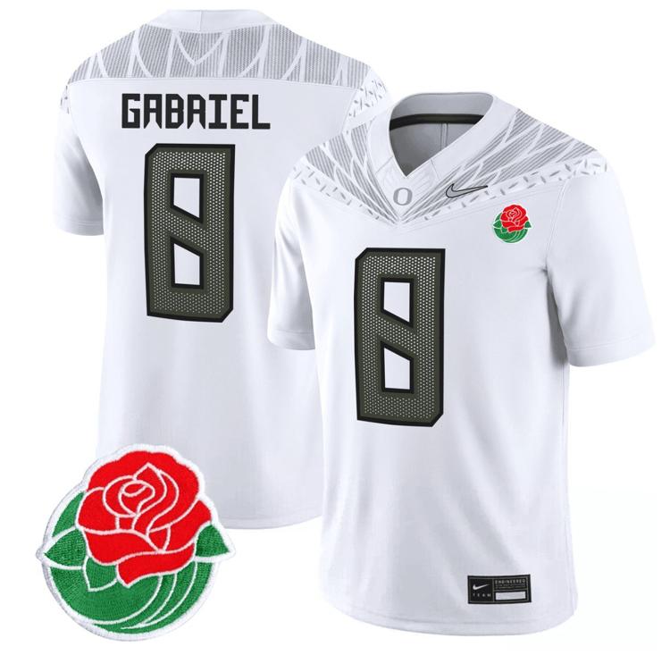 Men's Nike Dillon Gabriel Jersey #8 Oregon Ducks Rose Bowl Patch Vapor Football White