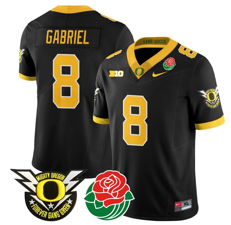 Men's Nike Dillon Gabriel Jersey #8 Oregon Ducks 2024 Mighty Rose Bowl Patch N2 Black