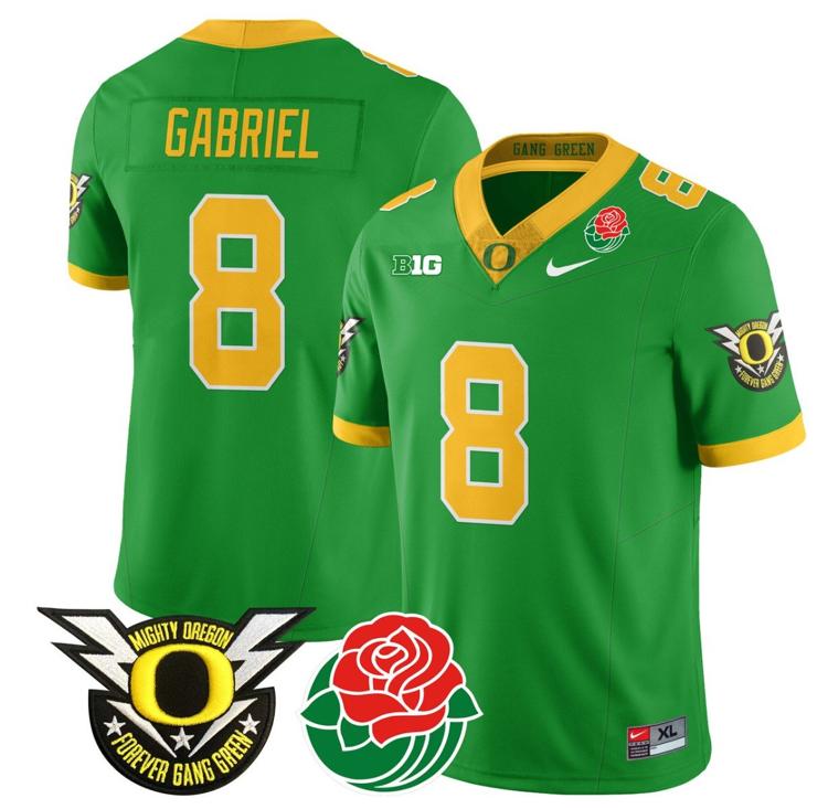 Men's Nike Dillon Gabriel Jersey #8 Oregon Ducks 2024 Mighty Rose Bowl Patch N2 Green