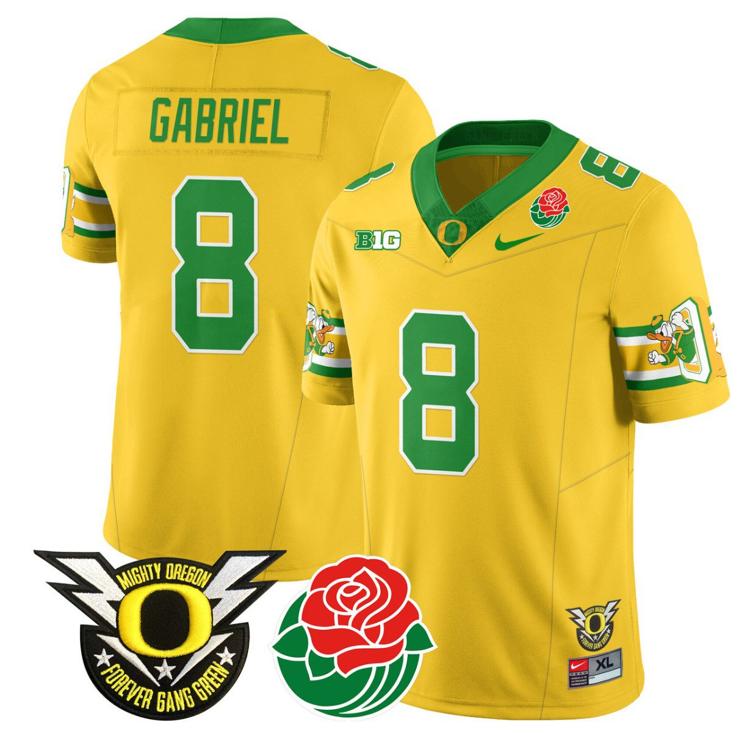 Men's Nike Dillon Gabriel Jersey #8 Oregon Ducks 2024 Rose Bowl Patch Football Yellow