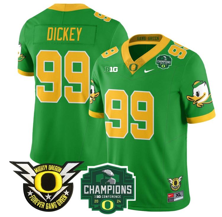 Men's Nike Jurrion Dickey Jersey #99 Oregon Ducks 2024 Big Ten Champions Football Green