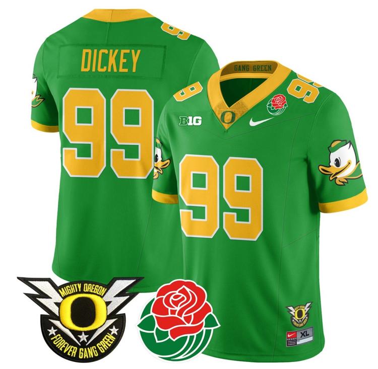 Men's Nike Jurrion Dickey Jersey #99 Oregon Ducks 2024 Rose Bowl Patch N1 Football Green