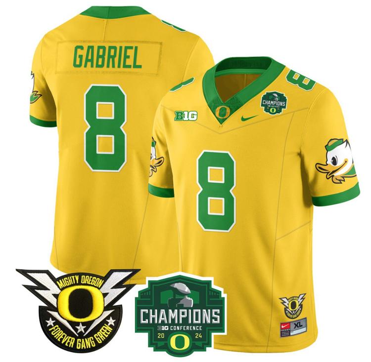 Men's Nike Dillon Gabriel Jersey #8 Oregon Ducks 2024 Big Ten Champions Football Yellow