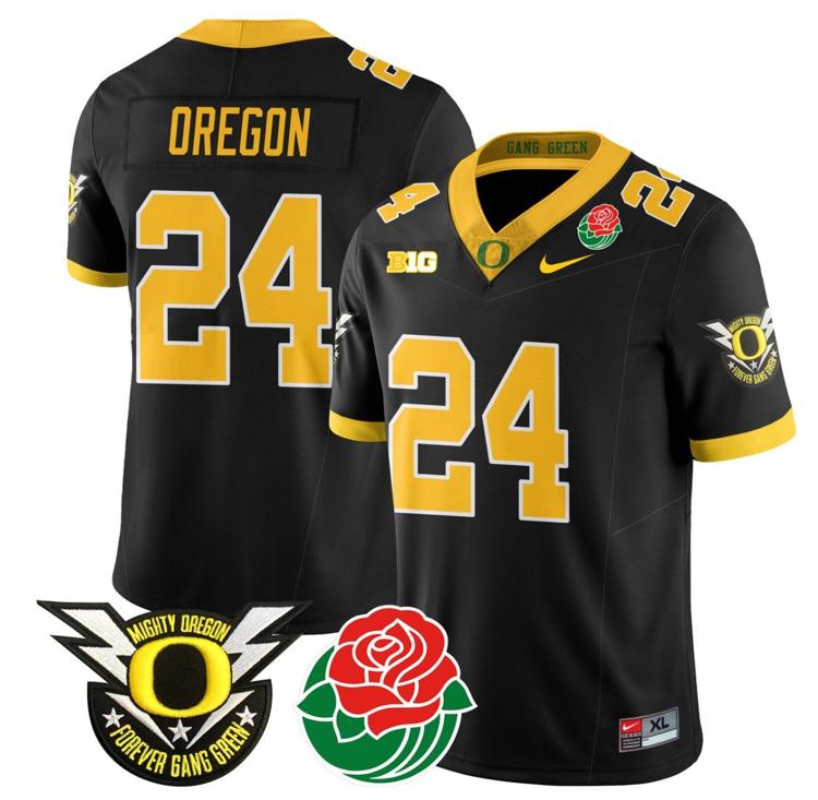 Men's Nike Oregon Jersey #24 Oregon Ducks 2024 Mighty Rose Bowl Patch N2 Football Black