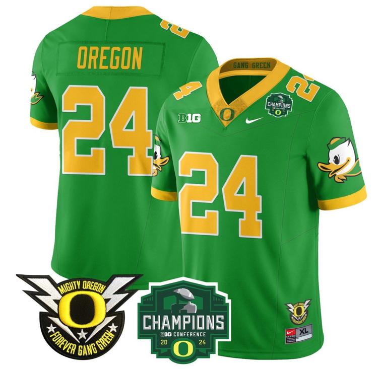 Men's Nike Oregon Jersey #24 Oregon Ducks 2024 Big Ten Champions Football Stitched Green