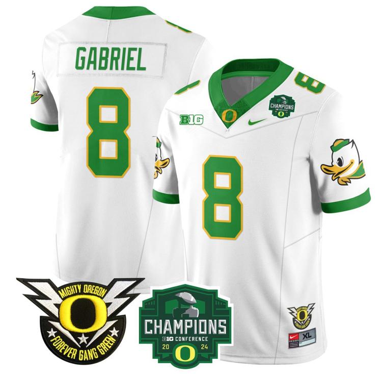 Men's Nike Dillon Gabriel Jersey #8 Oregon Ducks 2024 Big Ten Champions Football White