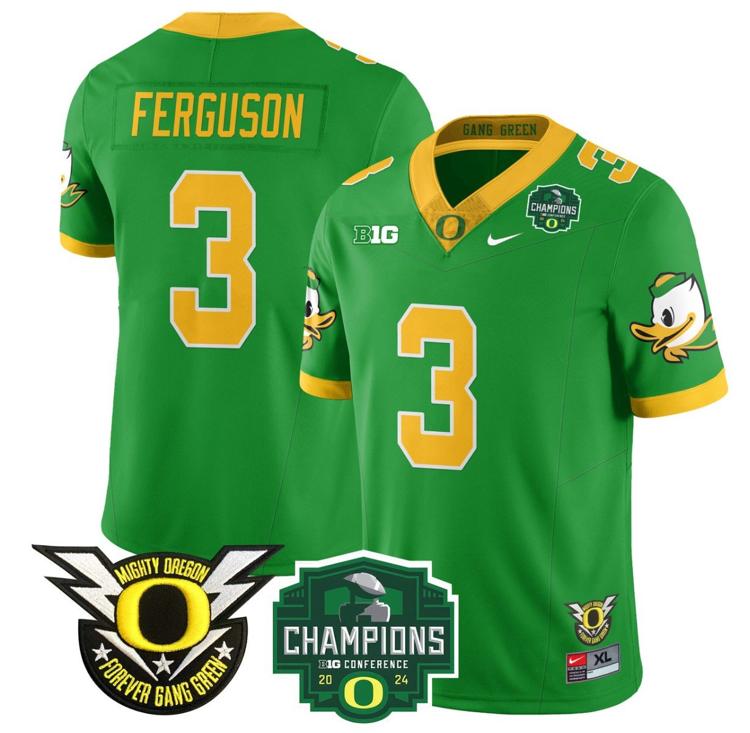 Men's Nike Terrance Ferguson Jersey #3 Oregon Ducks 2024 Big Ten Champions Football Green