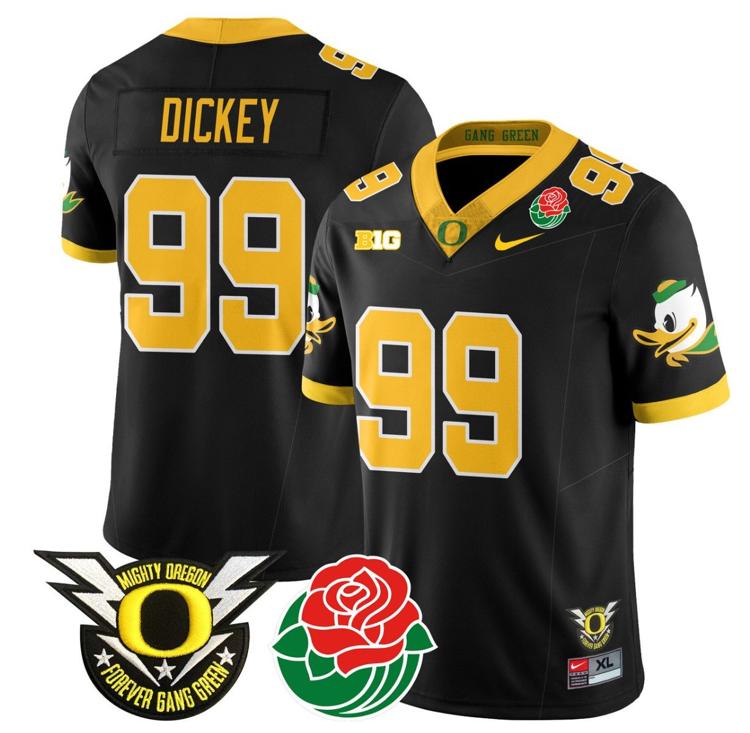 Men's Nike Jurrion Dickey Jersey #99 Oregon Ducks 2024 Rose Bowl Patch N1 Football Black