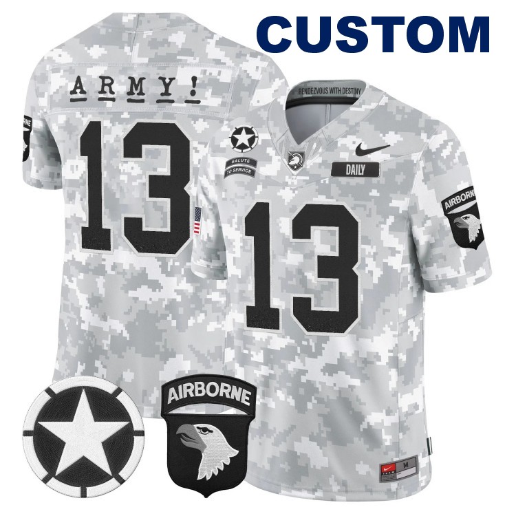 Custom Nike Men's Youth Army Black Knights Camo 101st Airborne Division Patch 2024 Salute to Service Vapor Limited Stitched Football Jersey