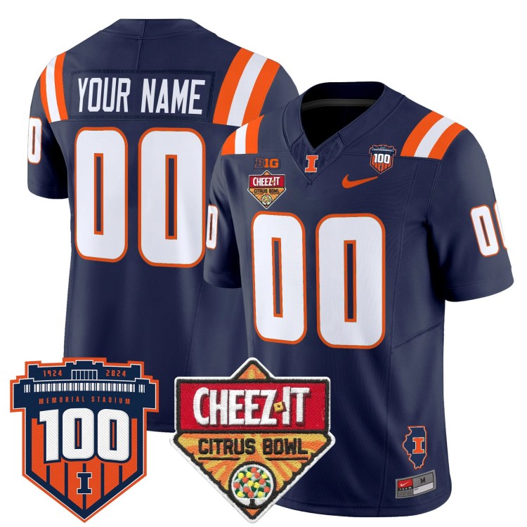 Custom Nike Men's Youth Illinois Fighting Illini 2025 Cheez-It Citrus Bowl Patch 100th Vapor Limited Stitched Jersey Navy