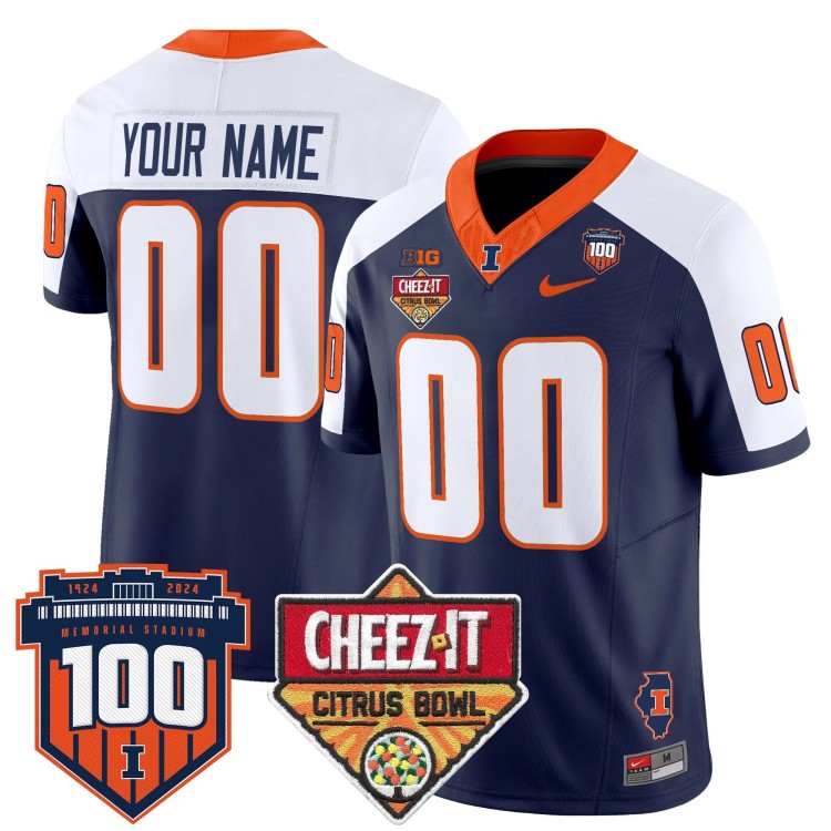 Custom Nike Men's Youth Illinois Fighting Illini 2025 Cheez-It Citrus Bowl Patch 100th Vapor Limited Stitched Jersey Navy Alternate