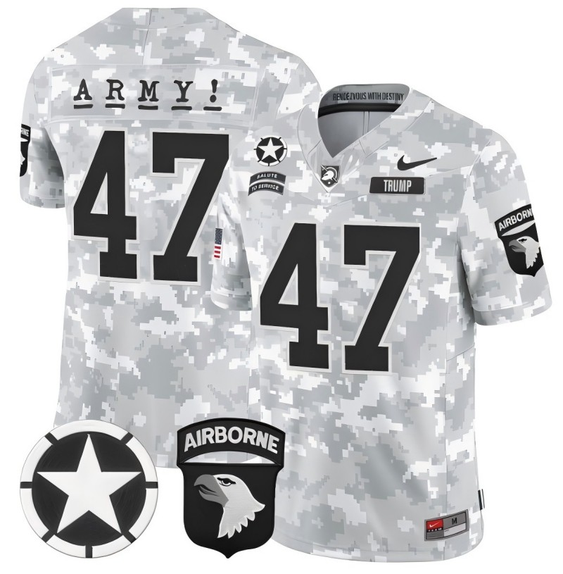 Men's Nike #47 Donald Trump Army West Point Black Knights Camo 101st Airborne Division Patch 2024 Salute to Service Vapor Limited Stitched Jersey