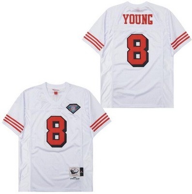 Men's San Francisco 49ers #8 Steve Young White 75th 1994 Throwback Jersey