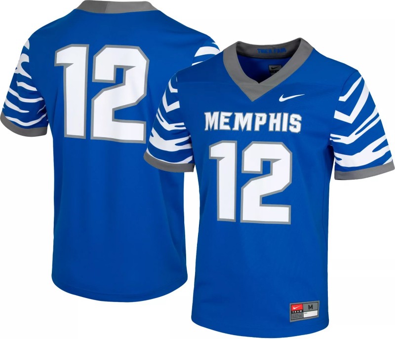 Nike Men's #12 Memphis Tigers Gridiron Blue Dri-FIT Game Football Jersey