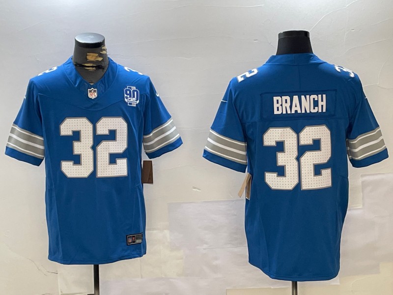 Men's Detroit Lions #32 Brian Branch Blue With 90th Patch 2024 F.U.S.E. Vapor Limited Stitched Jersey