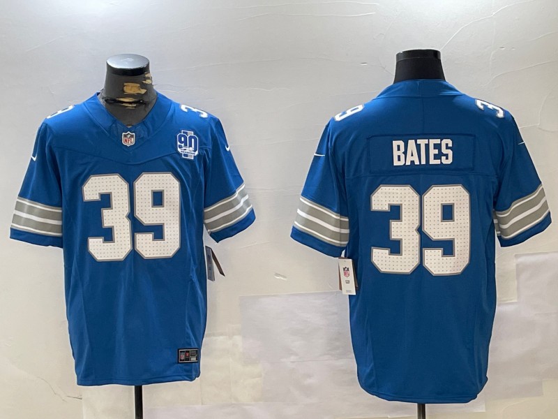 Men's Detroit Lions #39 Jake Bates Blue With 90th Patch 2024 F.U.S.E. Vapor Limited Stitched Jersey