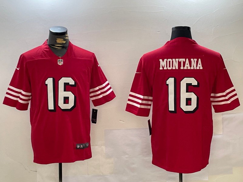 Men's San Francisco 49ers #16 Joe Montana Red Throwback Vapor Untouchable Stitched NFL Nike Limited Jersey