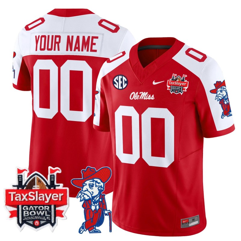 Custom Ole Miss Rebels 2025 Gator Bowl Patch Nike FUSE Vapor Limited College Football Stitched Jersey Red Alternate