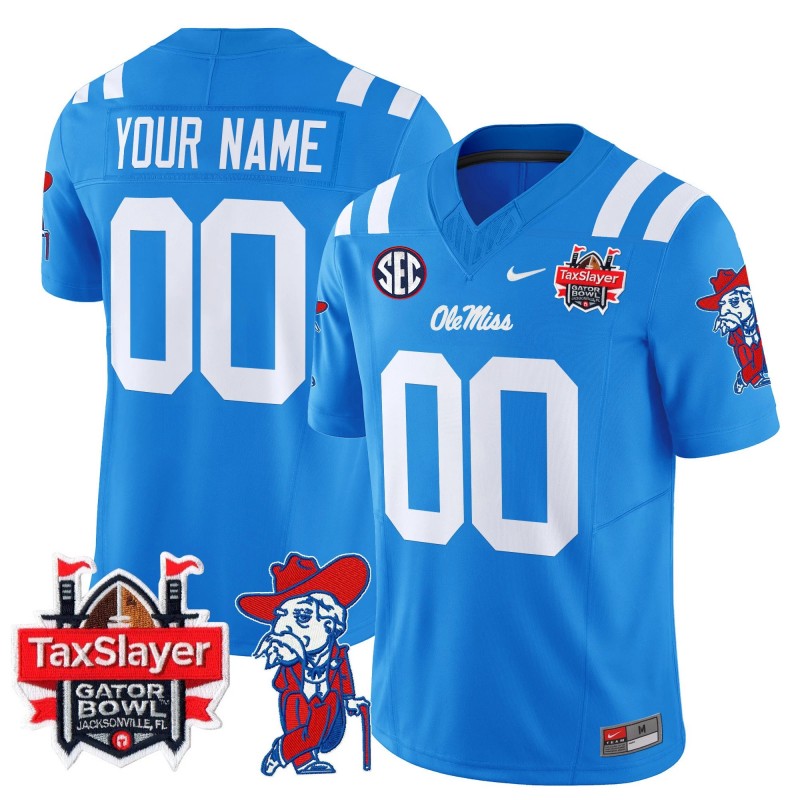 Custom Ole Miss Rebels 2025 Gator Bowl Patch Nike FUSE Vapor Limited College Football Stitched Jersey Powder Blue