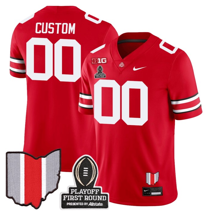 Custom Ohio State Buckeyes CFP First Round Patch Nike Vapor Limited College Football Stitched Jersey Scarlet