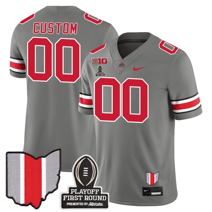 Custom Ohio State Buckeyes CFP First Round Patch Nike Vapor Limited College Football Stitched Jersey Gray