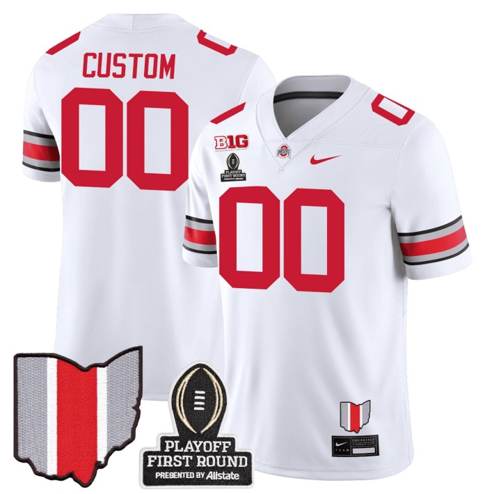 Custom Ohio State Buckeyes CFP First Round Patch Nike Vapor Limited College Football Stitched Jersey White