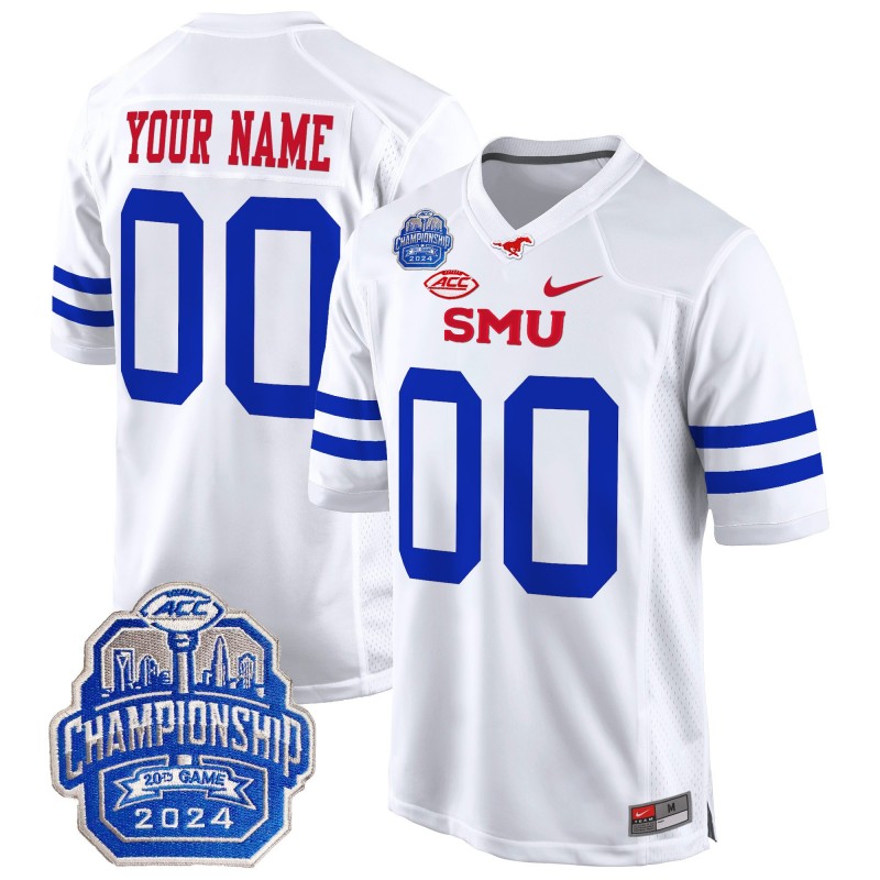 Custom SMU Mustangs 2024 ACC Championship Patch Nike Game College Football Stitched Jersey White