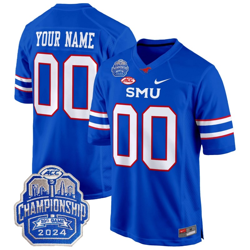 Custom SMU Mustangs 2024 ACC Championship Patch Nike Game College Football Stitched Jersey Blue