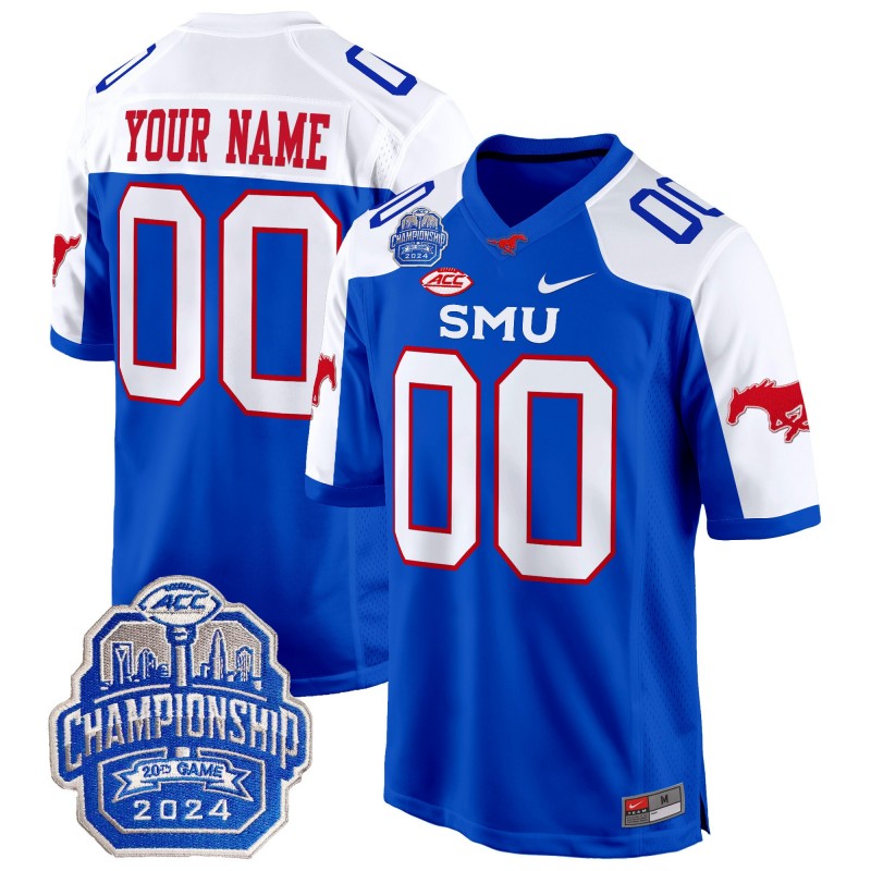 Custom SMU Mustangs 2024 ACC Championship Patch Nike Game College Football Stitched Jersey Blue Alternate