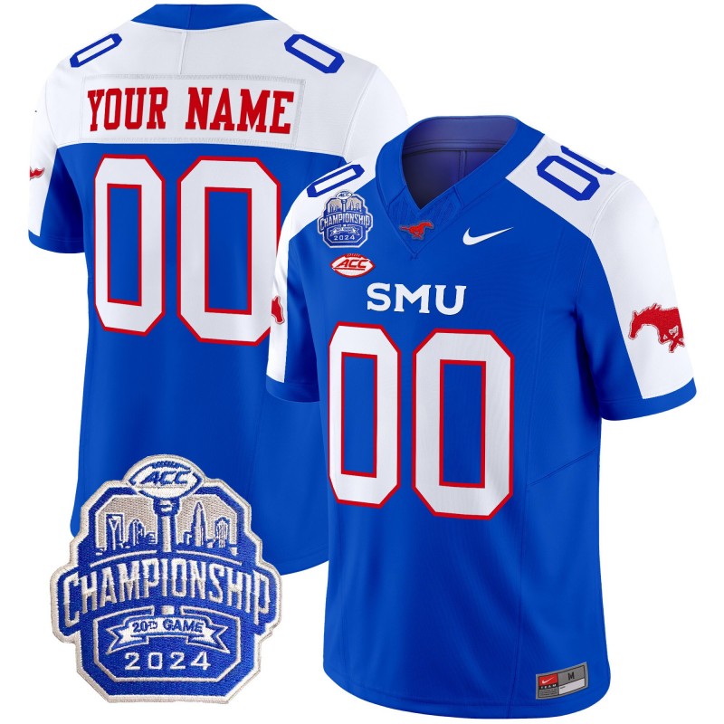 Custom SMU Mustangs 2024 ACC Championship Patch Nike Fuse Vapor Limited College Football Stitched Jersey Blue Alternate