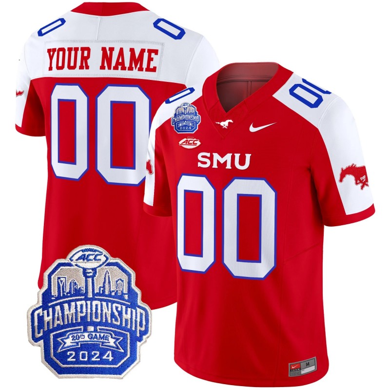 Custom SMU Mustangs 2024 ACC Championship Patch Nike Fuse Vapor Limited College Football Stitched Jersey Red Alternate