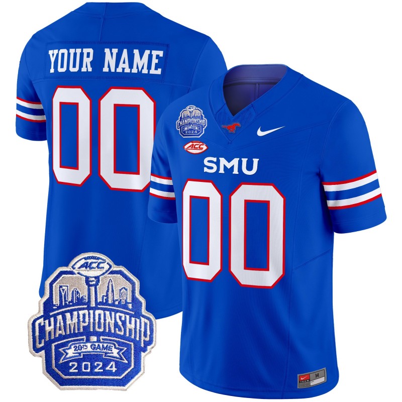 Custom SMU Mustangs 2024 ACC Championship Patch Nike Fuse Vapor Limited College Football Stitched Jersey Blue